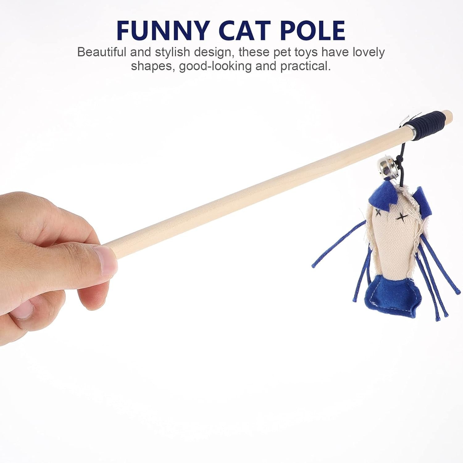 2Pcs Pet Cat Teaser Toys Feather Wand Cat Catcher Teaser Stick Cat Interactive Toys Wood Rod Mouse Toy for Cat Kitten Pet Entertainment Hunting Exercise