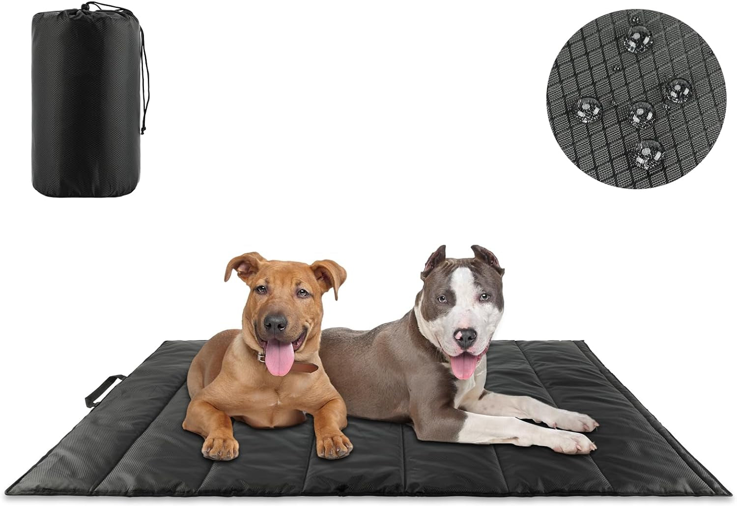 YUEPET 47"×27" Waterproof Outdoor Dog Bed, Portable Camping Dog Bed Easy to Clean Travel Outdoor Dog Mat for Large Medium Dogs Puppy with Storage Bag（Black）