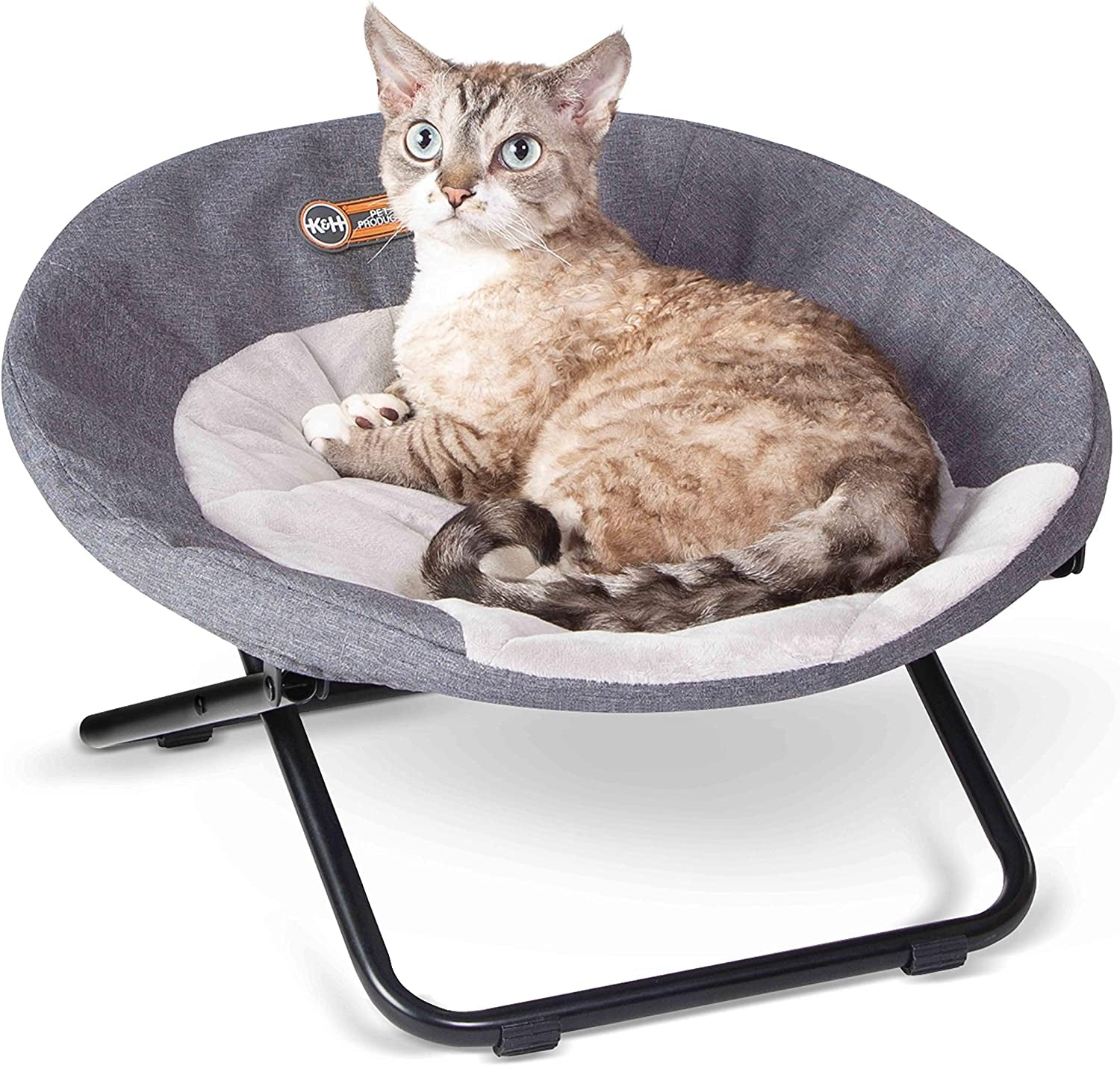 K&H Pet Products Cozy Cot Elevated Pet Bed, Dish Chair for Dogs and Cats, Machine Washable, Gray, Medium 24 Inches