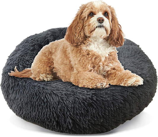 Donut Dog Bed for Medium Dogs - Veepax Non-Slip Washable Calming Pet Bed | Soft Fluffy round Dog Cat Cushion Bed (28")