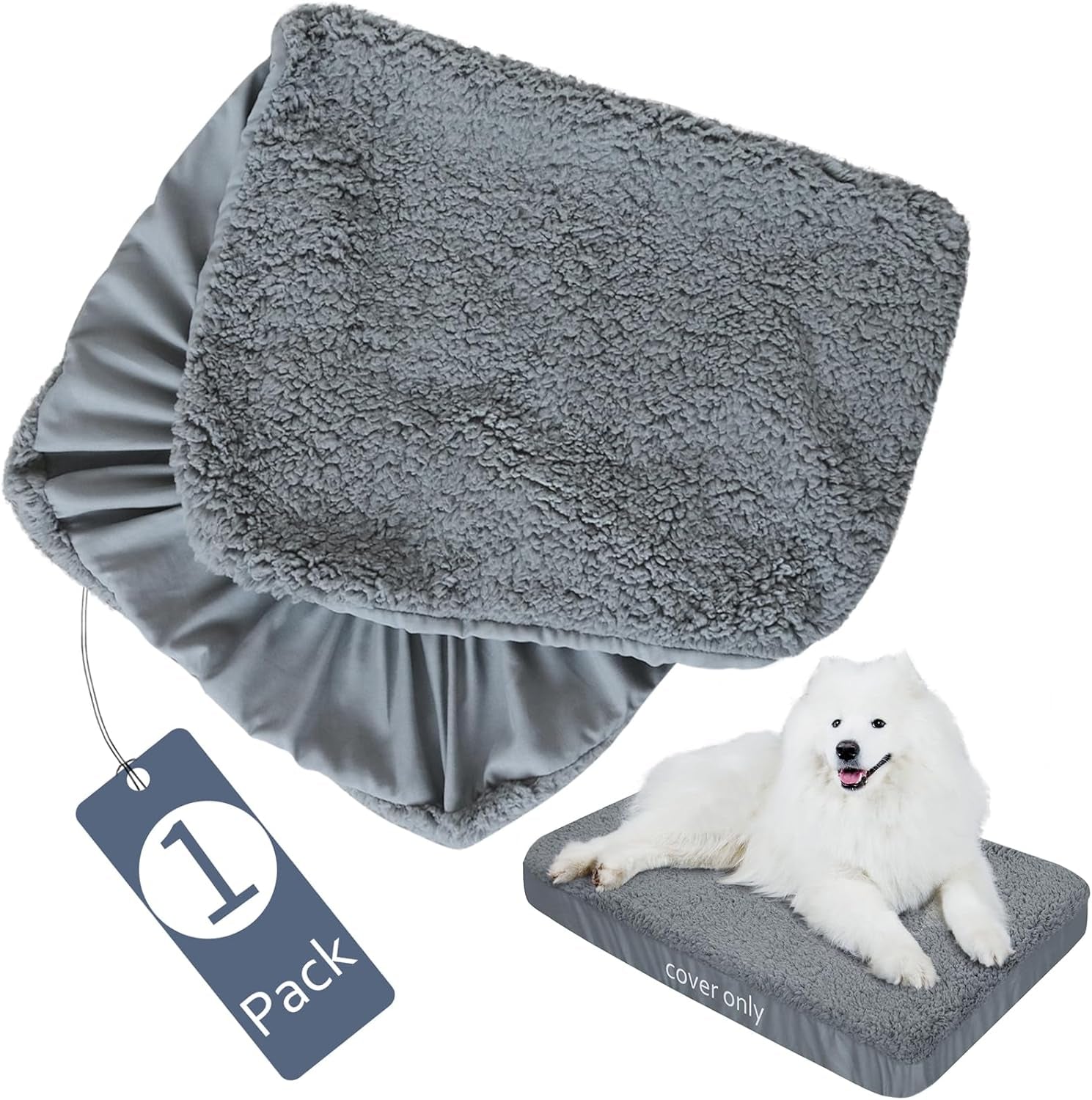 Dog Bed Covers Soft Plush Replacement Washable, Waterproof Dog Bed Liner Grey, Dog Mattress Cover, Pet Bed Cover 44X32 Inches, for Dog/Cat, Cover Only