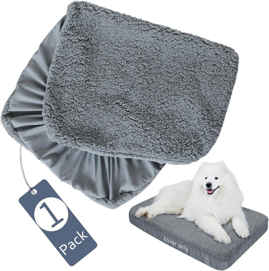 Dog Bed Covers Soft Plush Replacement Washable, Waterproof Dog Bed Liner Grey, Dog Mattress Cover, Pet Bed Cover 44X32 Inches, for Dog/Cat, Cover Only