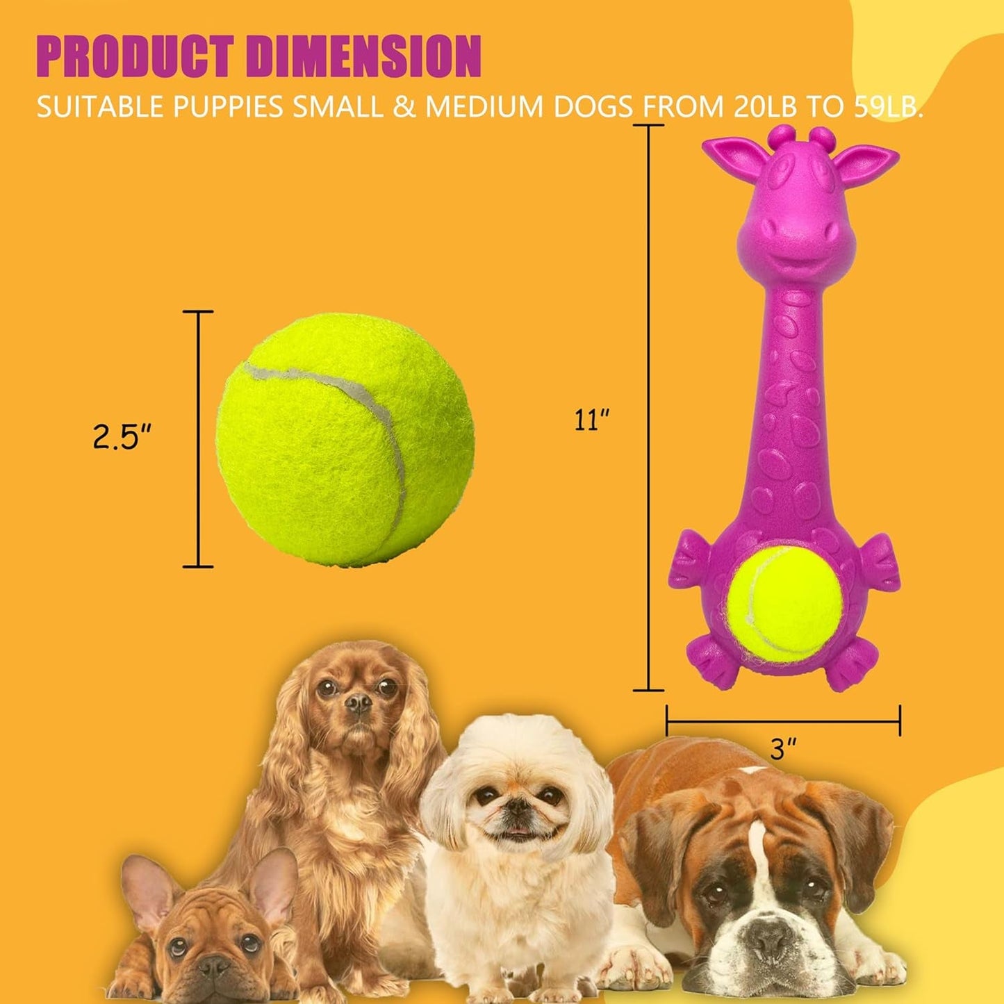 11" Interactive Retrieving Dog Toy, Giraffe-Shaped Dog Toy with Squeak Ball, Treat Dispensing, Outdoor and Indoor Play, Ideal for Puppies, Small and Medium Dogs