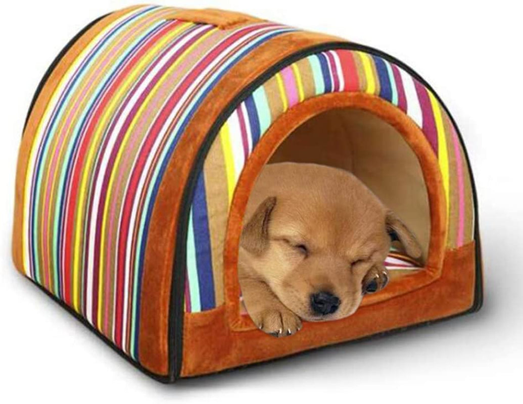 Barelove Pet Dog Bed for Indoor Cat Small Doggy, 2 in 1 Portable Soft Plush Pet Kitten Lgloo House Cave Warm Cozy Premium Cotton Puppy Rabbit Tent Beds with Removable Cushion & Anti-Slip Bottom (Red)