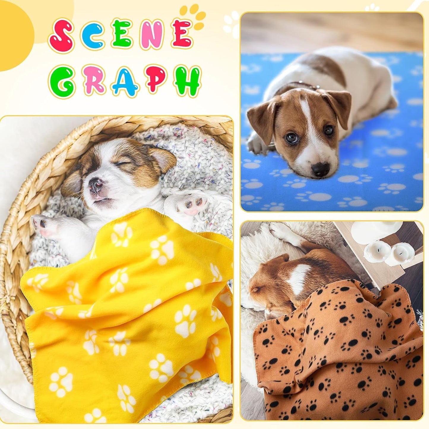 12 Pieces Fleece Blankets for Pets Dog Puppy Blankets Paw Print Dogs Cat Blanket Bedding Cover for Small Animals Guinea Pig Cage Liner Sleep Pet Mat Pad Kitten Soft Warm Blanket (39 X 28 Inches)