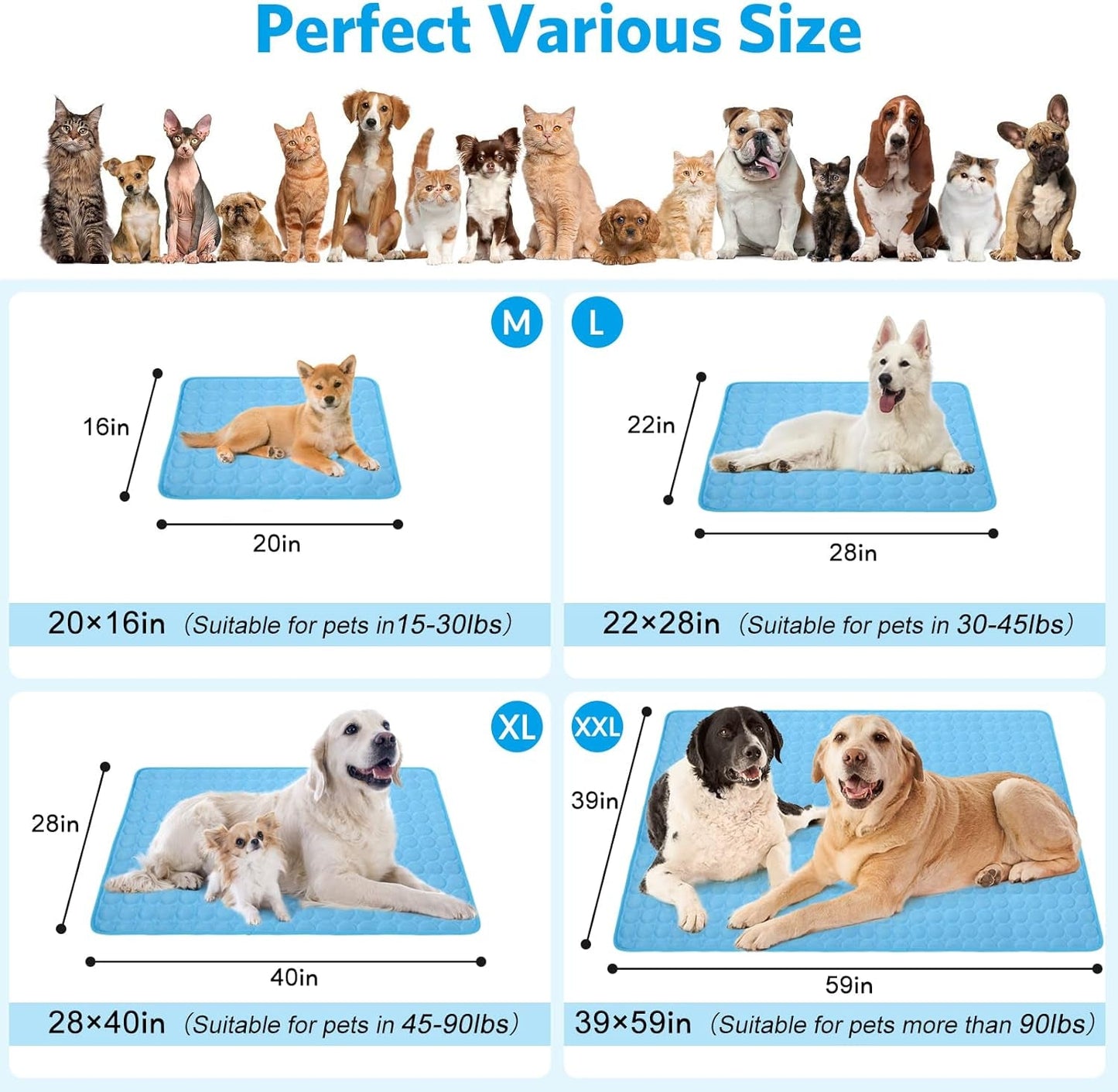 Dog Cooling Mat, Cooling Mat for Dogs Cats, Pet Reusable Bed Mat, Washable Ice Silk Mat, Self Cooling Sleeping Kennel Pad