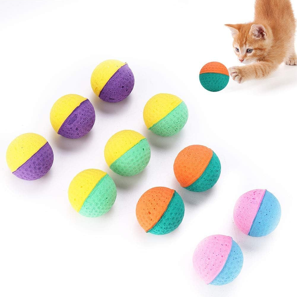 10Pcs Cat Latex Balls Toys, Pet Kitten Colorful Foam Ball Scratching Play Toy Interactive Chaser Teaser Playthings Having Fun Exerciser for Cats Dogs Puppy Kitty Kitten Pets Novelty Gift