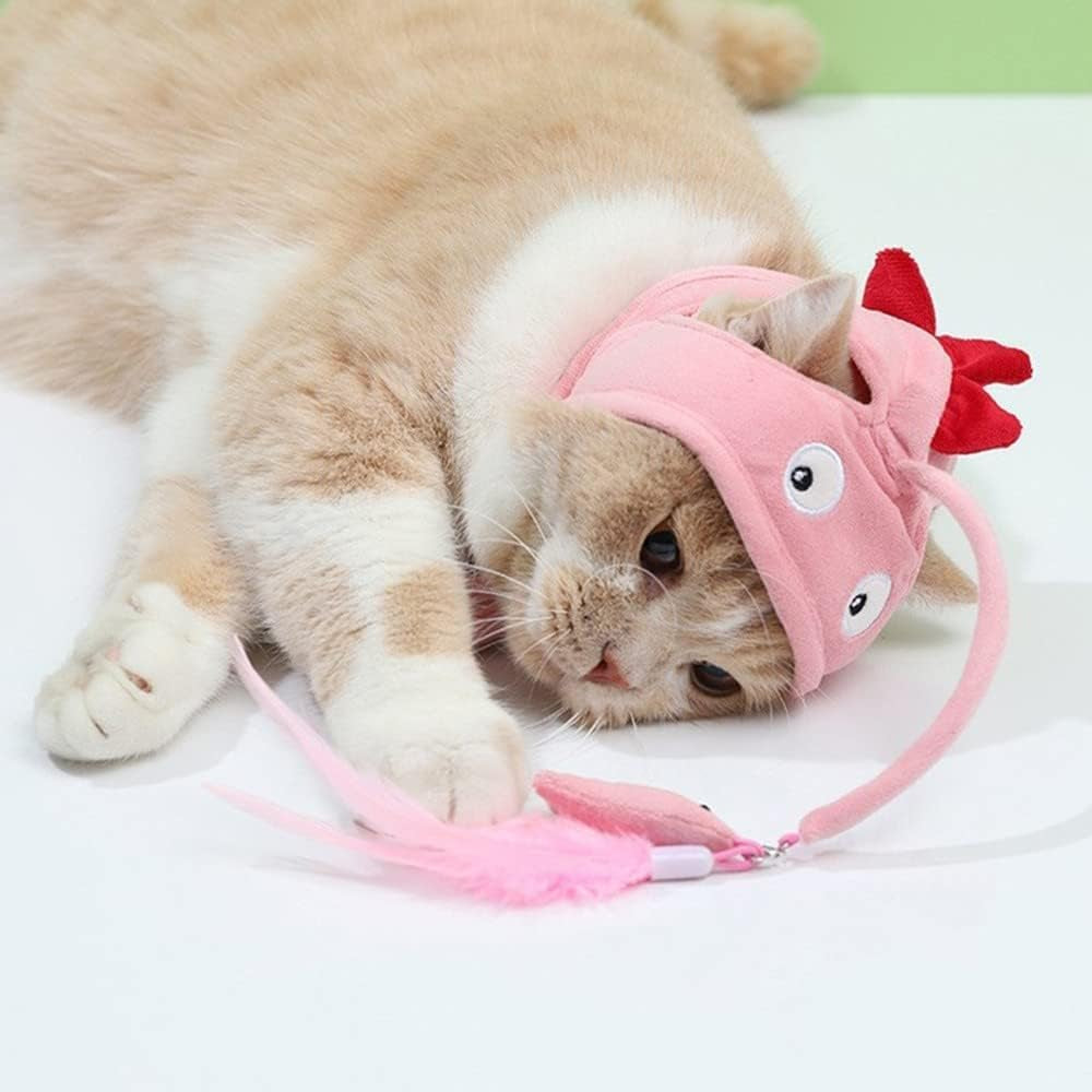 2PCS Head Mounted Cat Toy, Cat Feather Toy, Interactive Hanging Cat Hat Feather Toy with Hook Design for Indoor Kitten Cats