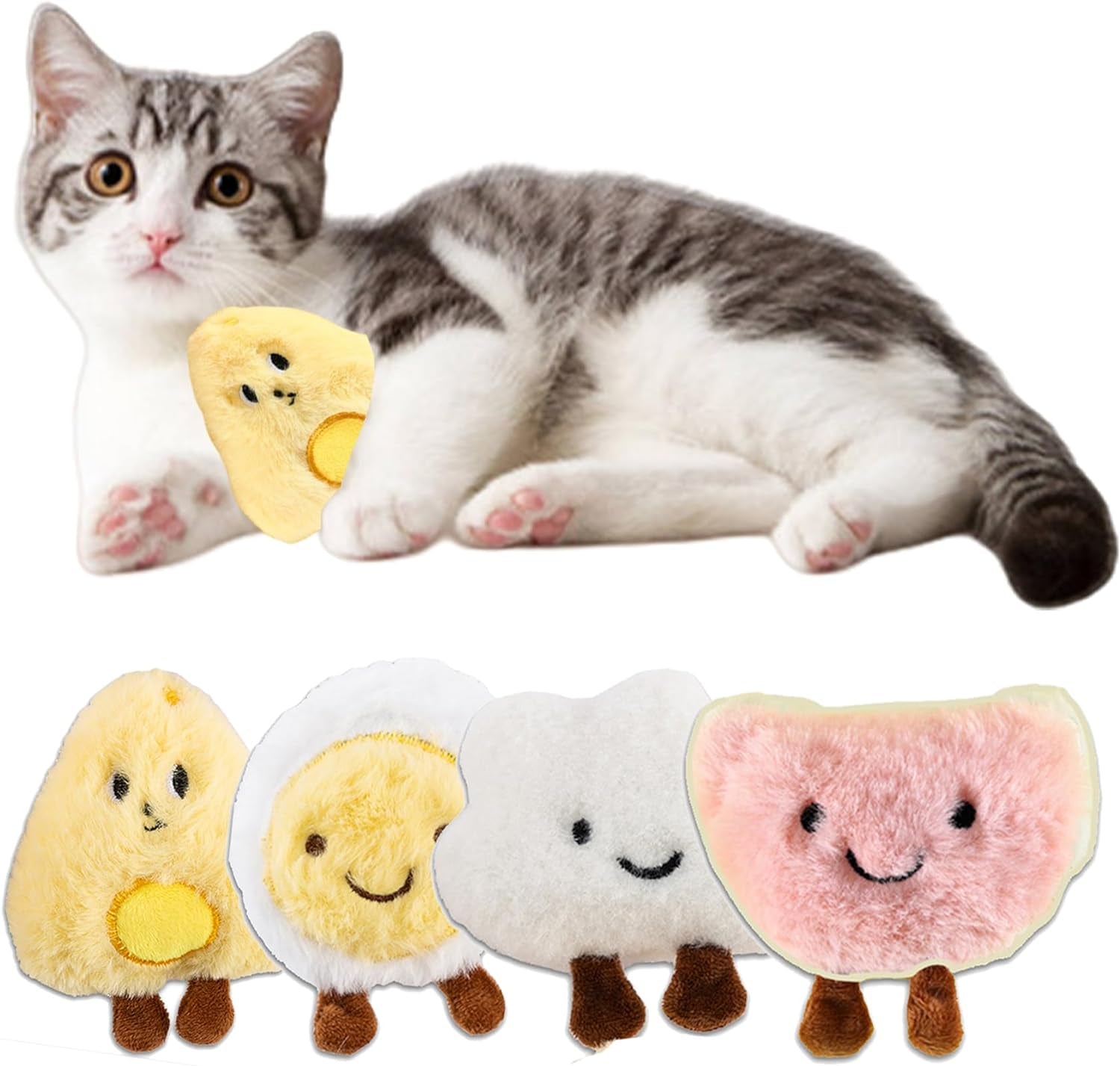 4 Pack Catnip Toys, Crinkle Plush Cat Toys for Indoor Cats, Soft Stuffed Kitten Chew Toys, Cute and Durable Cat Kicker Toys for Kitten Exercise 4 Inches for All Breeds