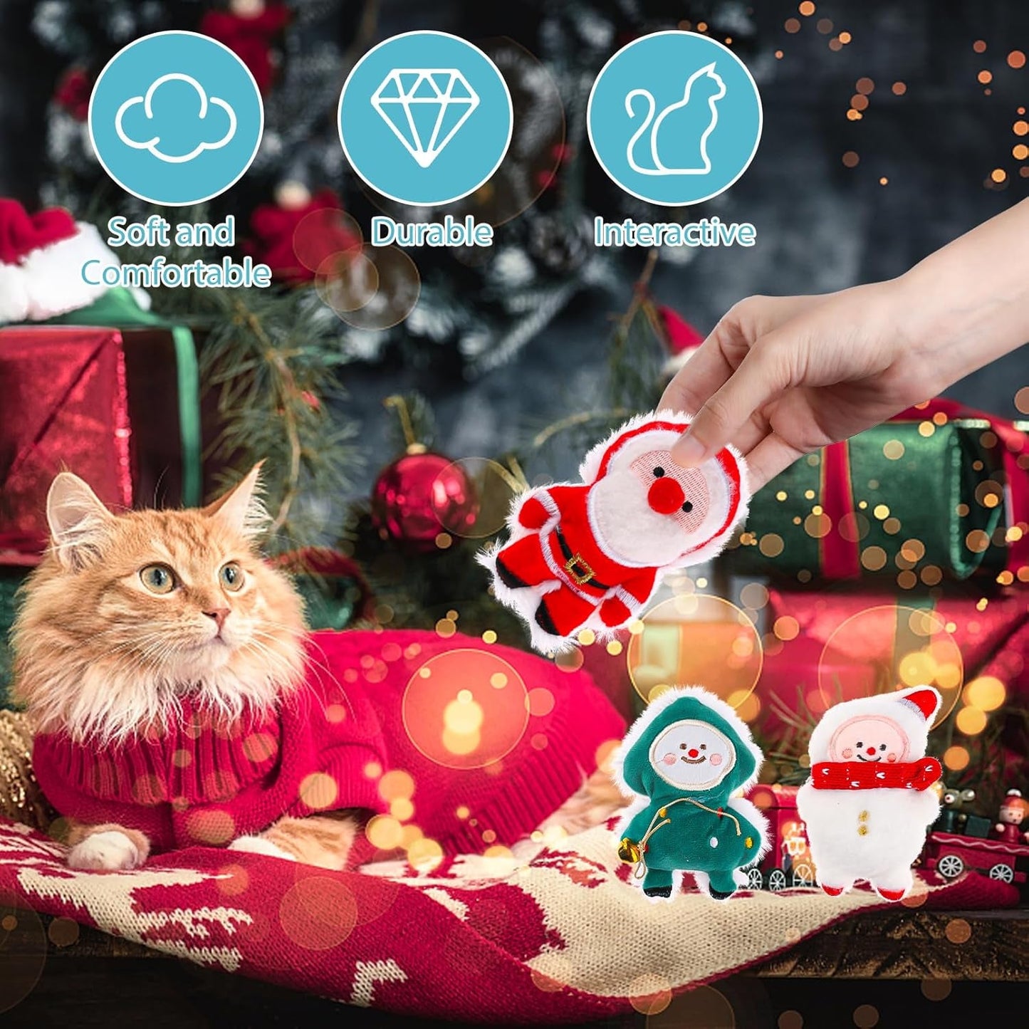 3Pcs Christmas Catnip Toys Cat Chew Toy Bite Resistant Catnip Toys for Cats Catnip Filled Cat Teething Toy Festive Holiday Cat Lover Gift