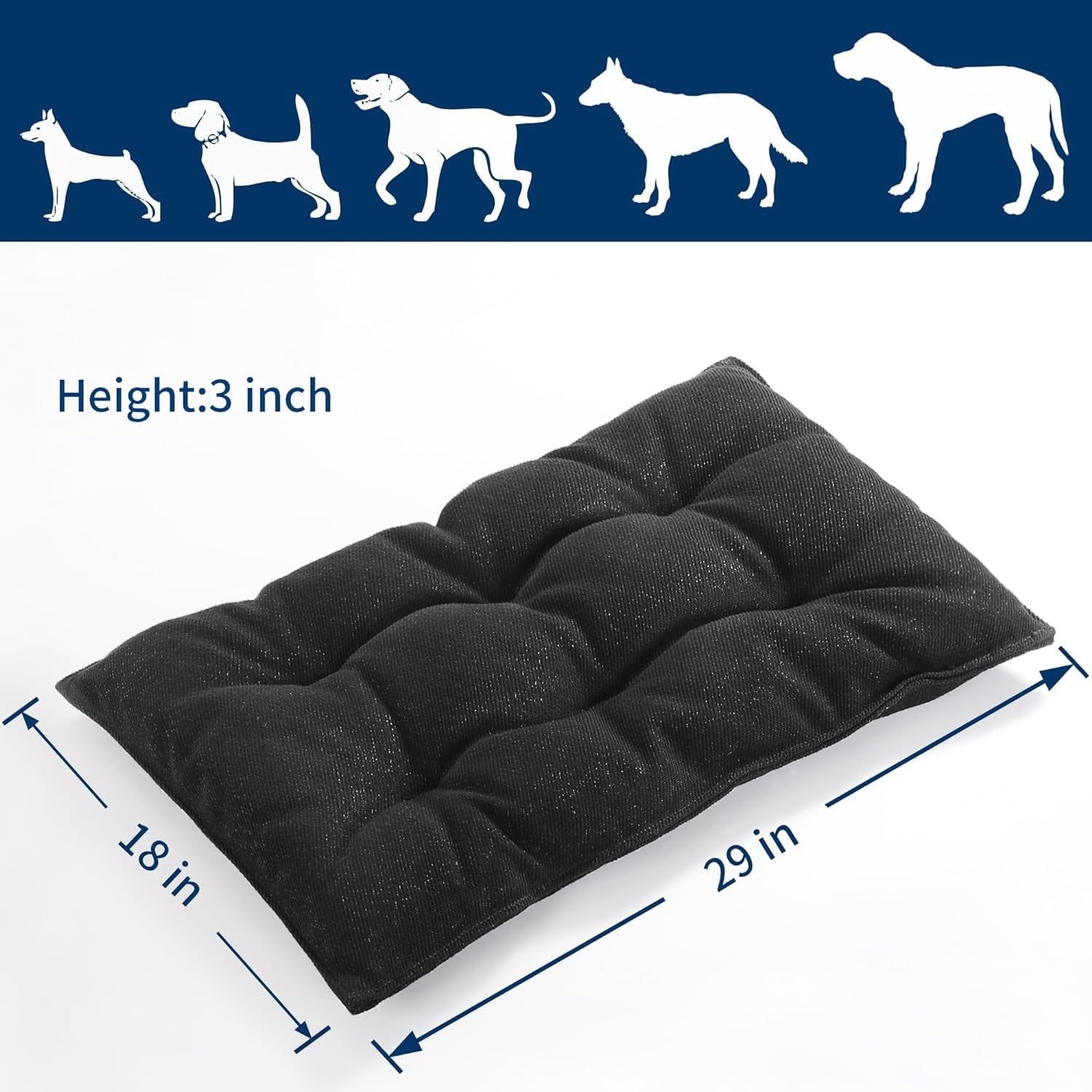 Indestructible Dog Beds Chew Proof Dog Crate Pad,Durable Dog Bed for Aggressive Chewers,Tough Washable Dog Mats for Small/Medium Dogs,Black Washable Dog Bed for Kennel,M 18X29 In