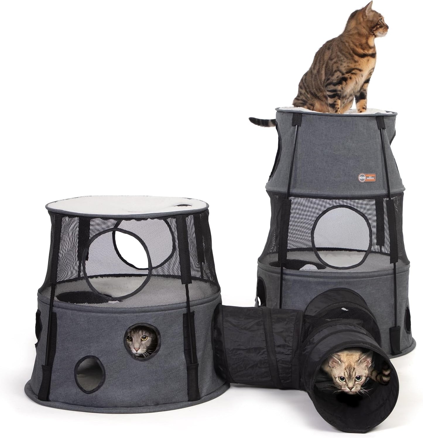 K&H Pet Products Cat Tower Tree Condo for Indoor Cats, Modern Cute Cat Hammock Bed, Kitten & Adult House Activity Center Playground Tree Cave Large Cozy Hideaway - 3 Level Gray 22 X 30