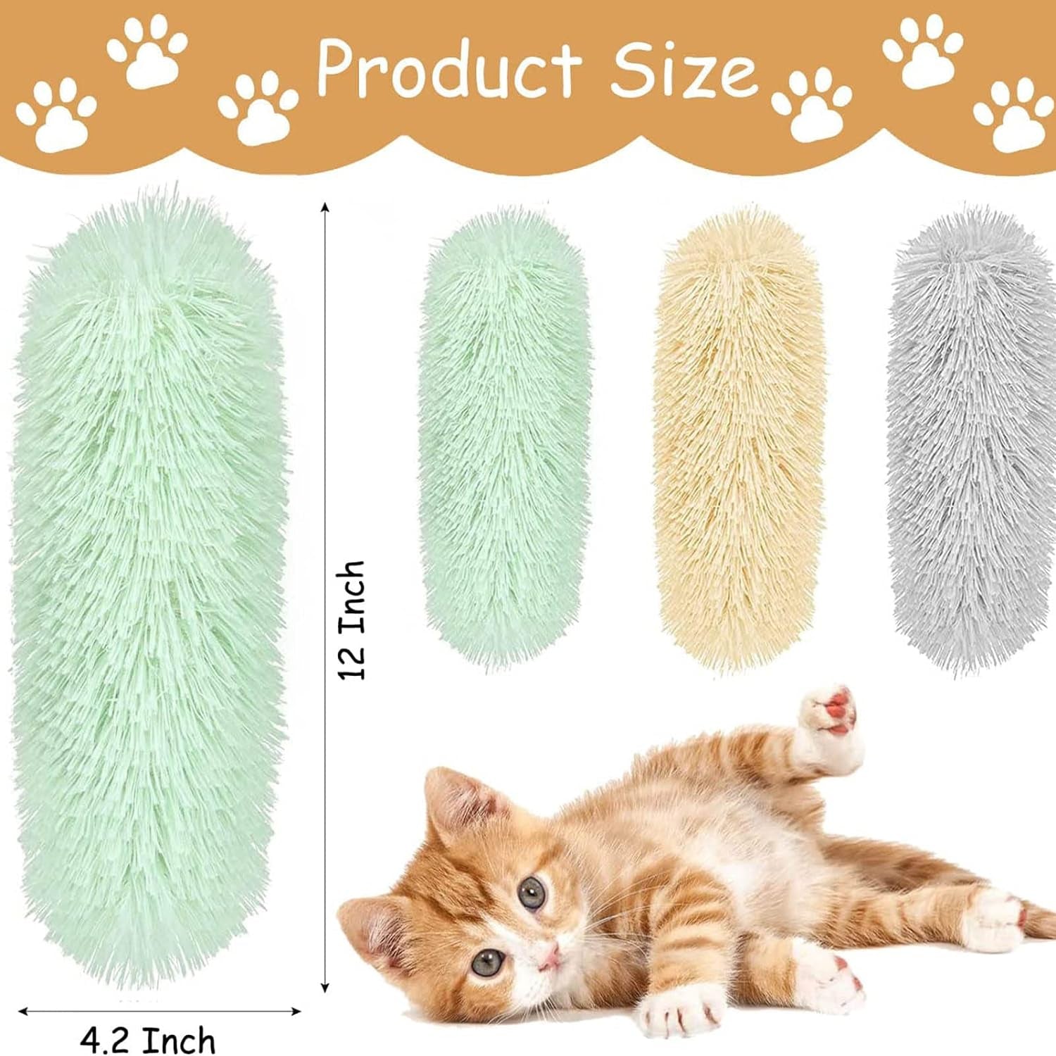 3 Pack Cat Kicker Toys,11" Long Soft Plush Cat Toys Interactive Toy, Cat Pillows Toys with Sound Paper, Catnip Toys for Kitty Chewing Training Interactive