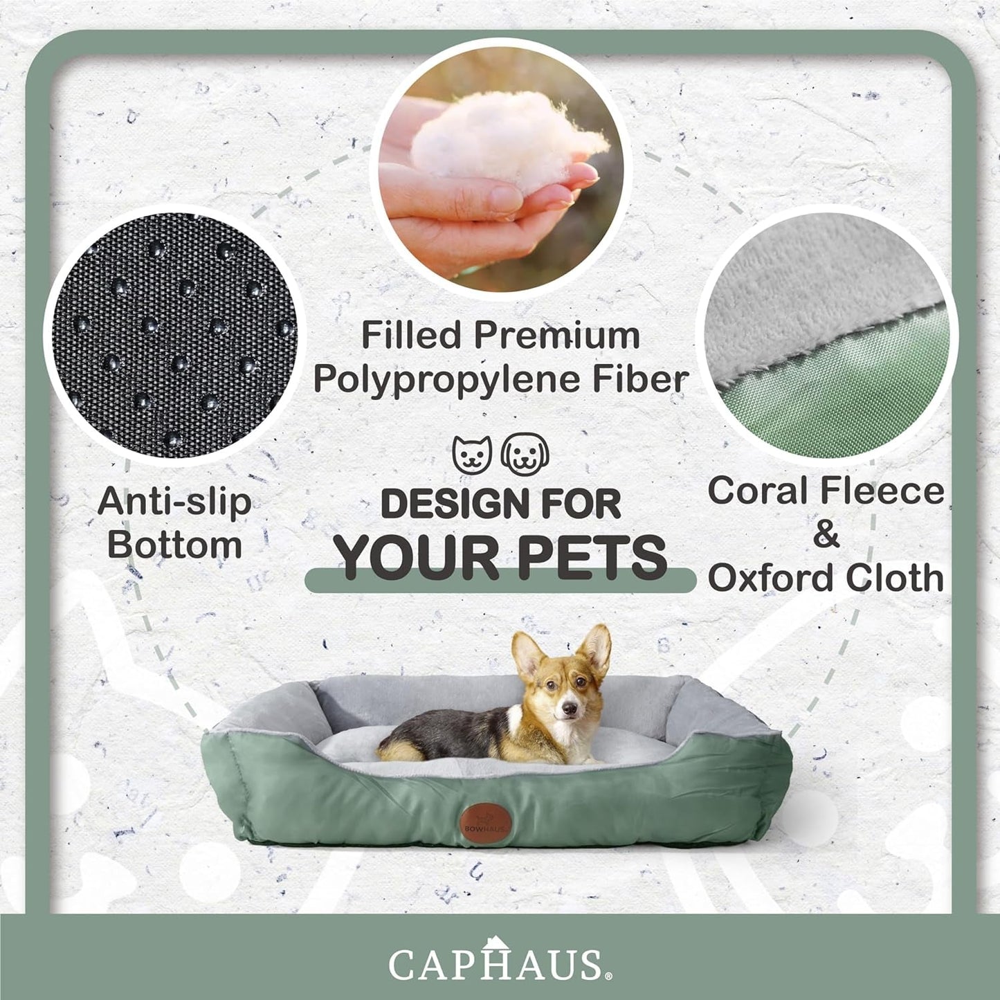 CAPHAUS 32/37 Inch Dog Bolster Couch Bed for Small/Medium/Large Dogs, Orthopedic Cat Bed for Indoor Cats, Calming, Anti-Slip Bottom, Washable, Anti-Anxiety Fluffy Soft Pet Bed in Gray & Black