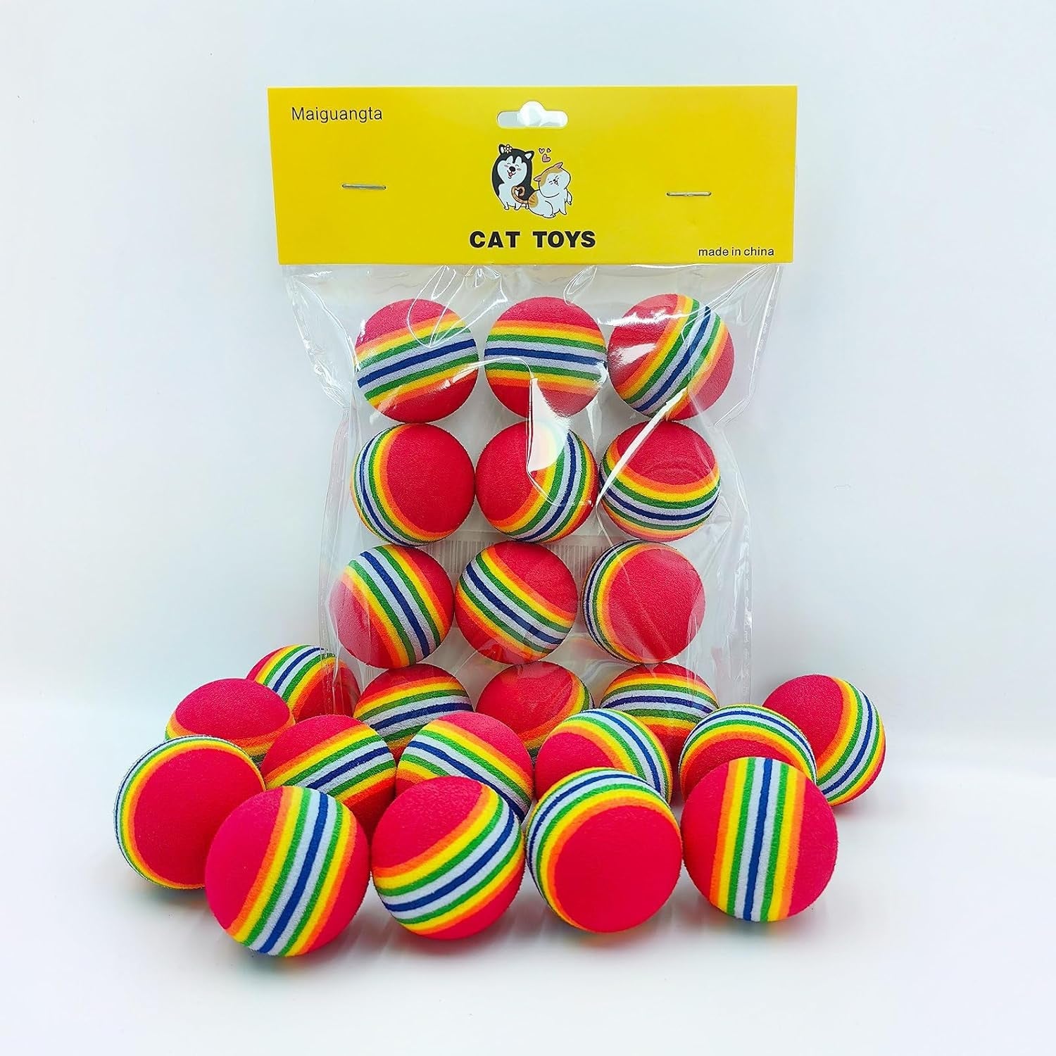 12PCS 1.4Inches Foam Cat Toy Balls Rainbow Color Balls,Perfect for Kittens,Cats, and Puppies！