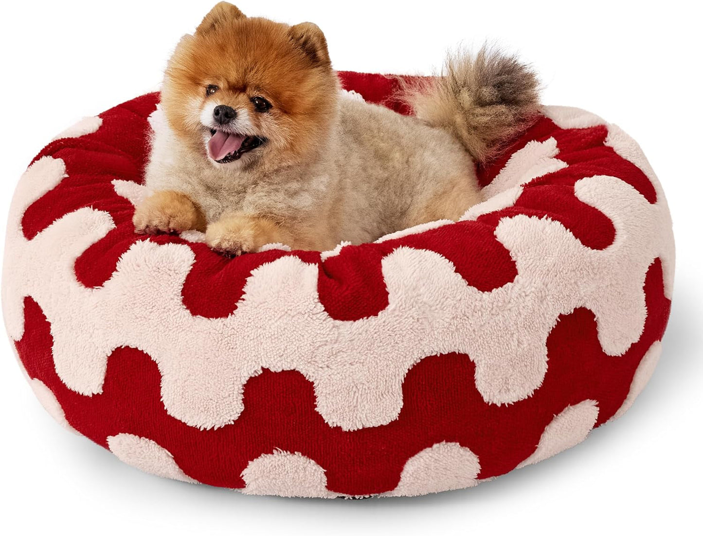 Lesure Donut Small Dog Bed - round Cat Beds for Indoor Cats Calming Pet Beds, Cute Modern Beds with Jacquard Shaggy Plush & anti Slip Bottom, 30 Inch, Blue