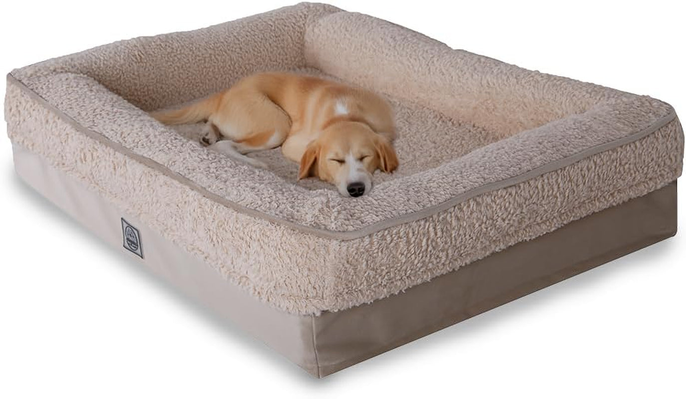 Memory Foam Dog Bed for Large Dogs. Waterproof Dog Sofa Bed Large, Supportive Foam Pet Couch Bed with Removable Washable Cover with Waterproof Cover and Non Skid Bottom, Brown