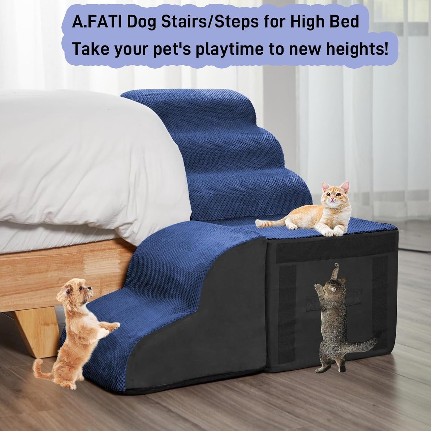 26" Dog Stairs for High Beds, Multifunctional L Shaped Pet Stairs, Adjusts to Either Side of Bed, Pet Steps/Ramp for Puppies, Old Pets and Injured Dogs, Non-Slip Balanced Dog Indoor Step