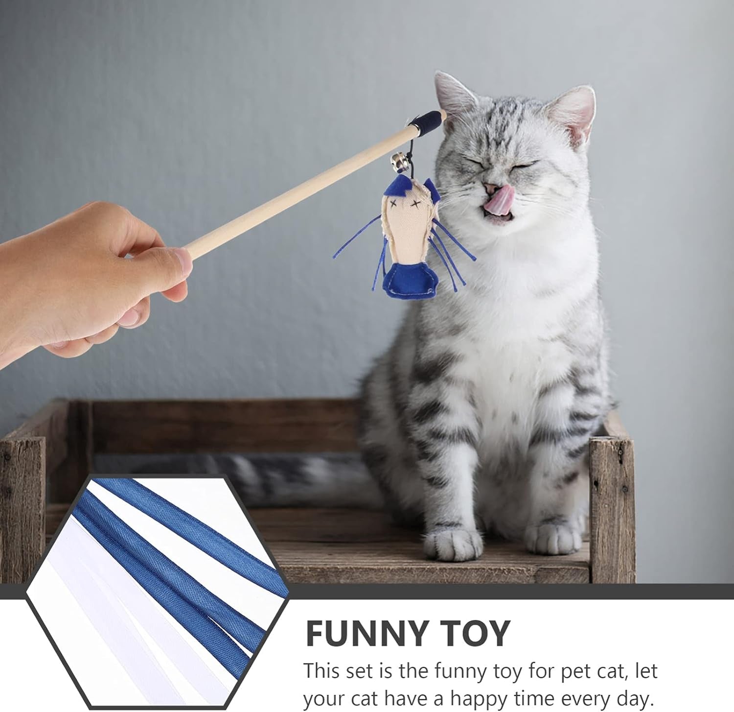 2Pcs Pet Cat Teaser Toys Feather Wand Cat Catcher Teaser Stick Cat Interactive Toys Wood Rod Mouse Toy for Cat Kitten Pet Entertainment Hunting Exercise