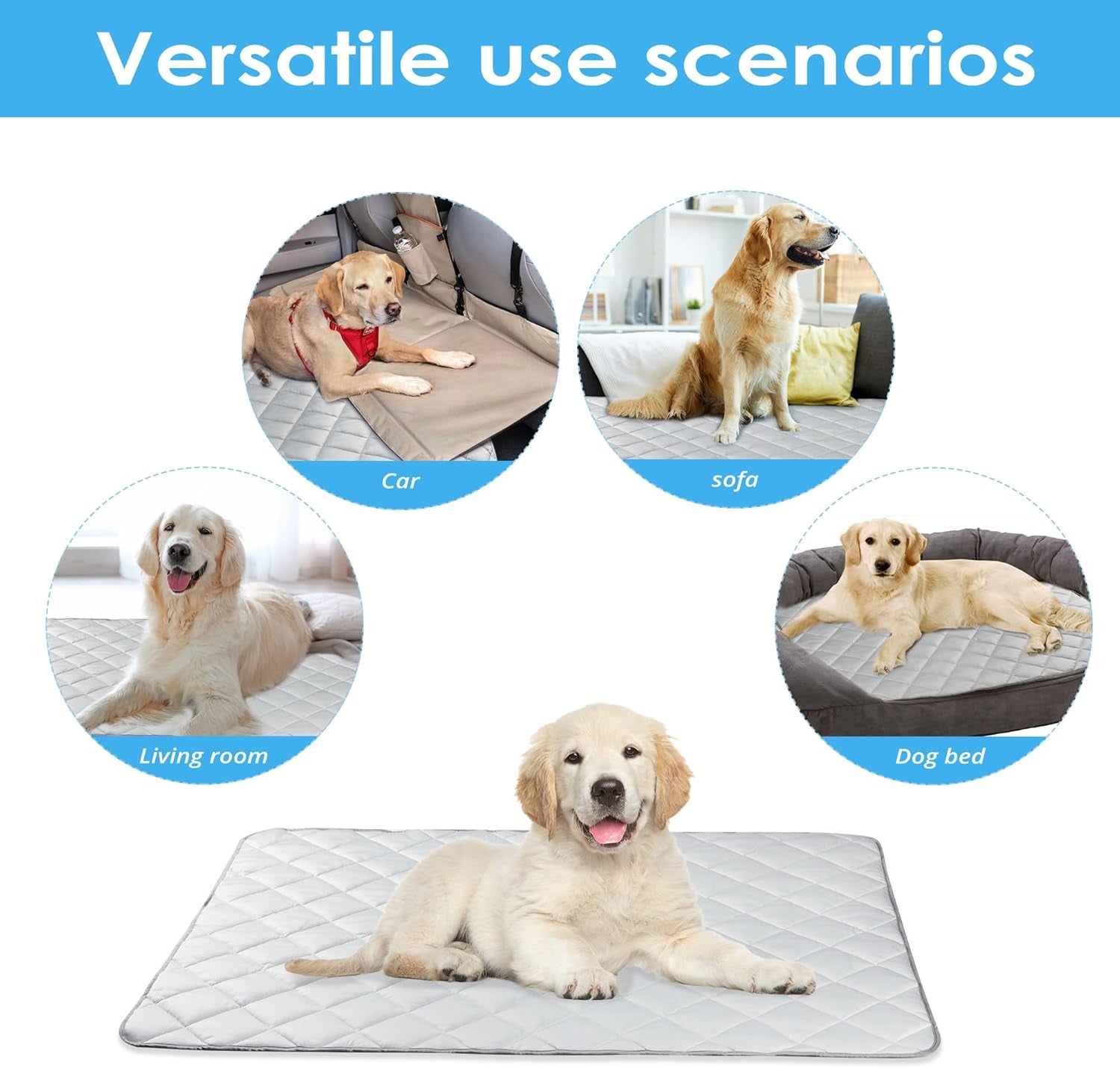 Dog Cooling Mat, Washable Dogs Cats Pet Non-Toxic Cooling Pads Summer Sleeping Kennel Mats，Pet Self Cool Ice Blanket for Indoor & Outdoor Dog Beach Essentials Light Gray Large