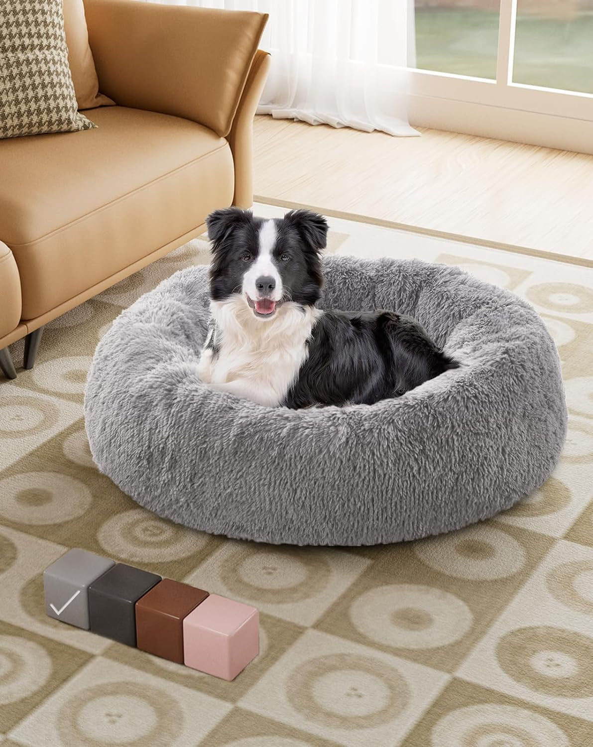 Calming Donut Bed for Dogs and Cats, Ultra Soft Circle Bed, Cozy, Waterproof, Zipper Cover, 23 in Bed, Small Dog Bed (Light Gray)