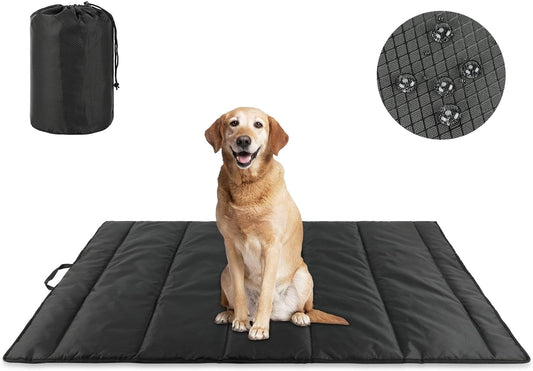 YUEPET 47"×27" Waterproof Outdoor Dog Bed, Portable Camping Dog Bed Easy to Clean Travel Outdoor Dog Mat for Large Medium Dogs Puppy with Storage Bag（Black）