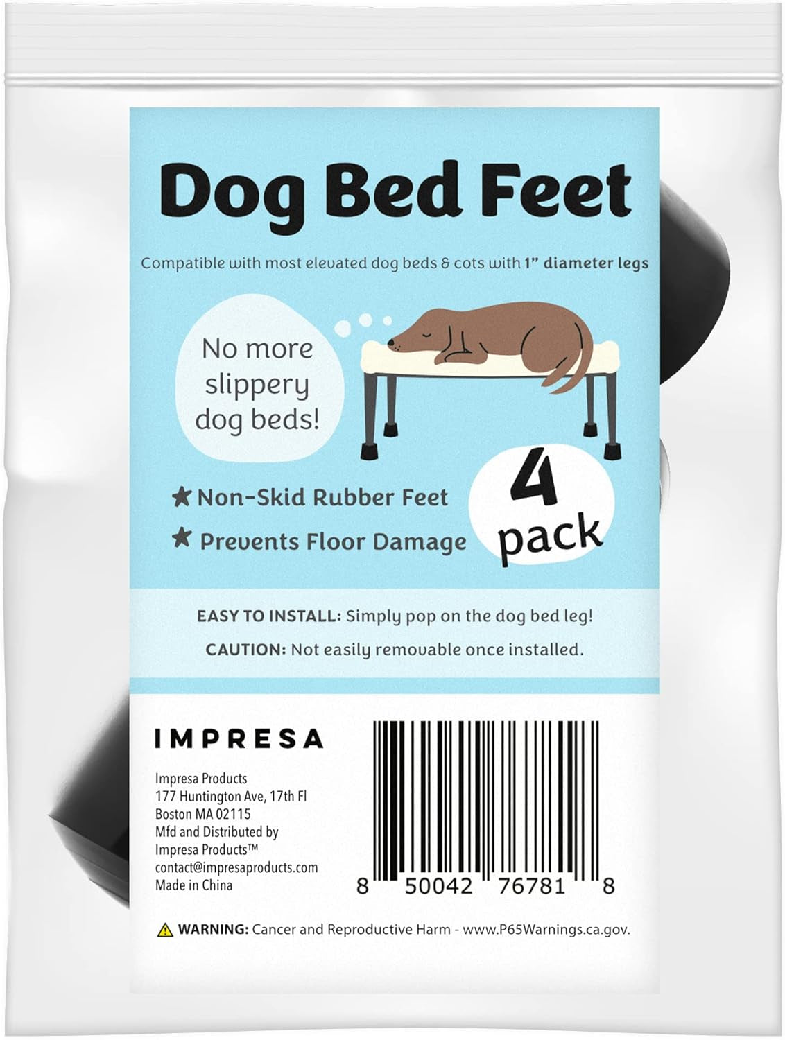 IMPRESA [4 Pack 1” Wide Elevated Dog Bed Feet to Protect Floors - Raised Dog Bed Stabilizers to Reduce Sliding - Dog Cot Feet - Elevated Pet Bed Accessory - Attachable Dog Cot Bed Leg Cap