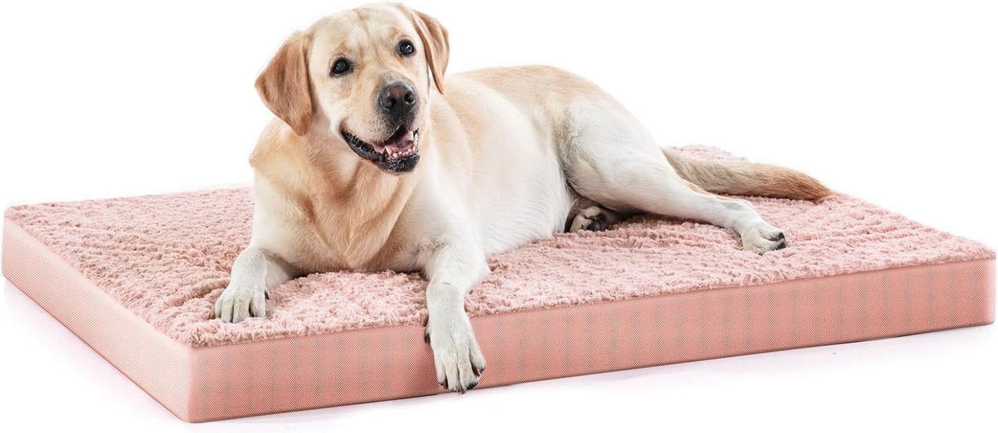 JOEJOY Orthopedic Dog Bed for Extra Large Medium Dogs, Big Egg-Crate Foam Dog Bed with Removable Waterproof Cover, Soft Rose Plush Pet Bed Mat with Non-Slip Bottom, Machine Washable (36"X27"X3")