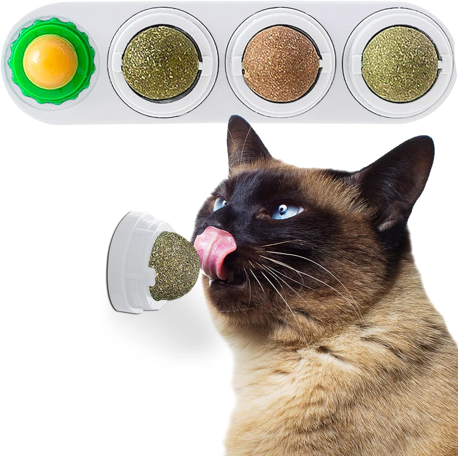 3 Pcs Catnip Ball, Catnip Wall Toys, Edible Kitty Toys for Cats Lick, Kitten Chew Toys, Teeth Cleaning Dental Cat Ball Toy, Cat Toy Interactive Ball (Green)