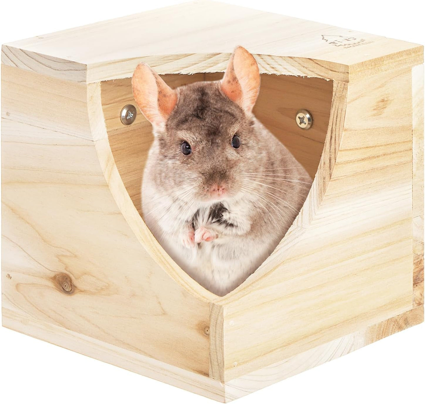 Yesland Wood Chinchilla House, Natural Square Small Animal Hideout Hut for Chinchilla, Squirrel, Sugar Gliders in Cage - 6.5 X 6.5 X 6.5 Inches