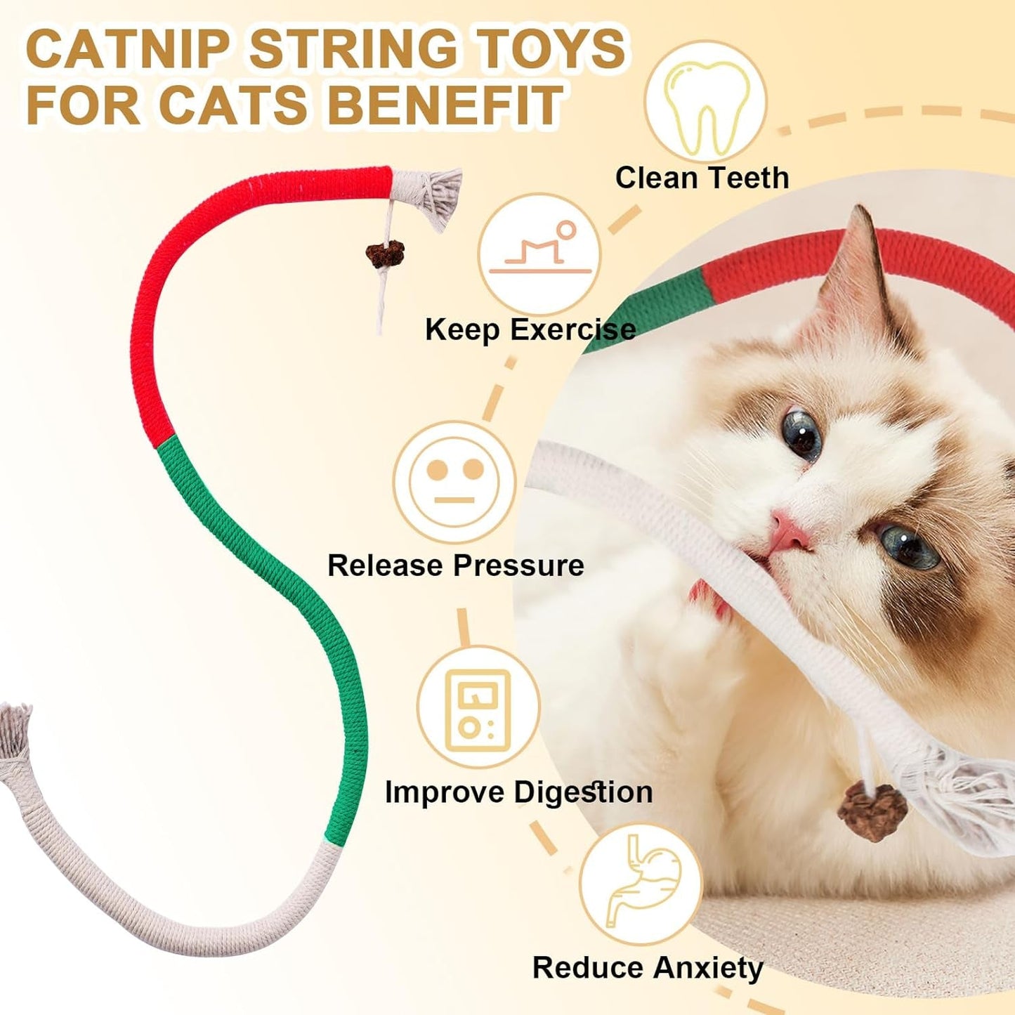 3PCS Cat Chew Toy for Teeth Cleaning, 27.56 Inches Cat Toys Catnip Rope Toys for Indoor Cats, Catnip Toys for Cats, Interactive Cat Nip Cat Toys for Bored Indoor Adults Cats Kitten Kitty