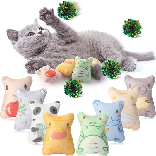 12 Pieces Catnip Toys for Indoor Cats Soft Kitten Teething Toys Plush Cat Chewing Toy Interactive Cat Toys Cat Kicker Toys with Cat Crinkle Balls Kitten Foil Balls