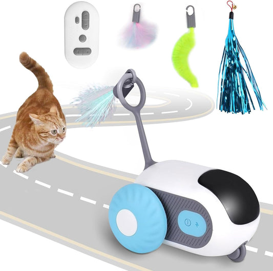 2.0 Remote Control Smart Cat Toy, Interactive Indoor Cat Toy with Feathers, Automatic Moving Cat Toy, USB Rechargeable, Blue