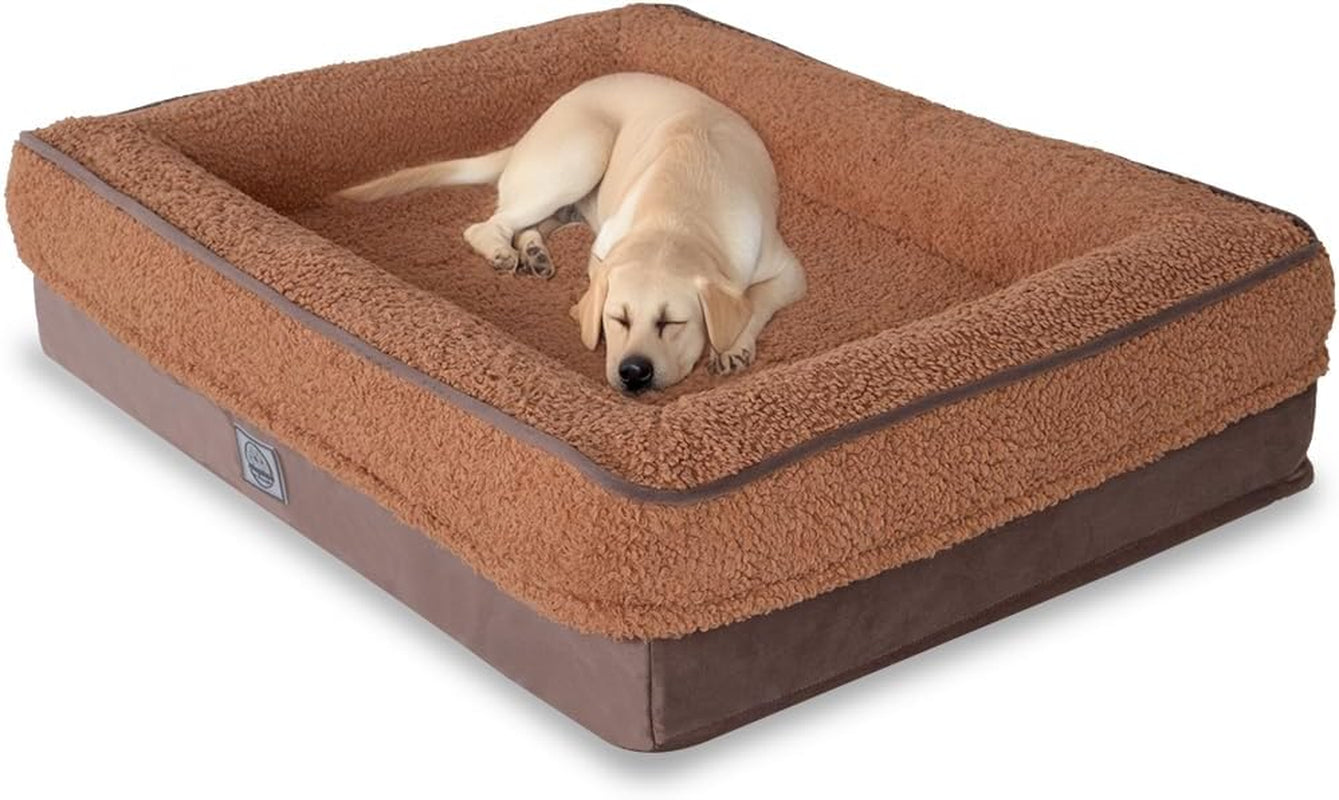 Memory Foam Dog Bed for Large Dogs. Waterproof Dog Sofa Bed Large, Supportive Foam Pet Couch Bed with Removable Washable Cover with Waterproof Cover and Non Skid Bottom, Brown