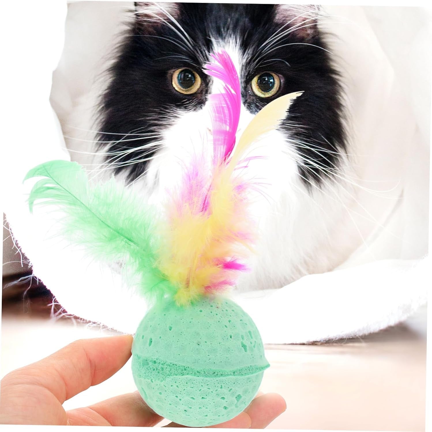 3 PCS Creative Cute Pet Toys Sponge Balls Kitty Kitten Toys Cat Catcher Toys with Feather Tails