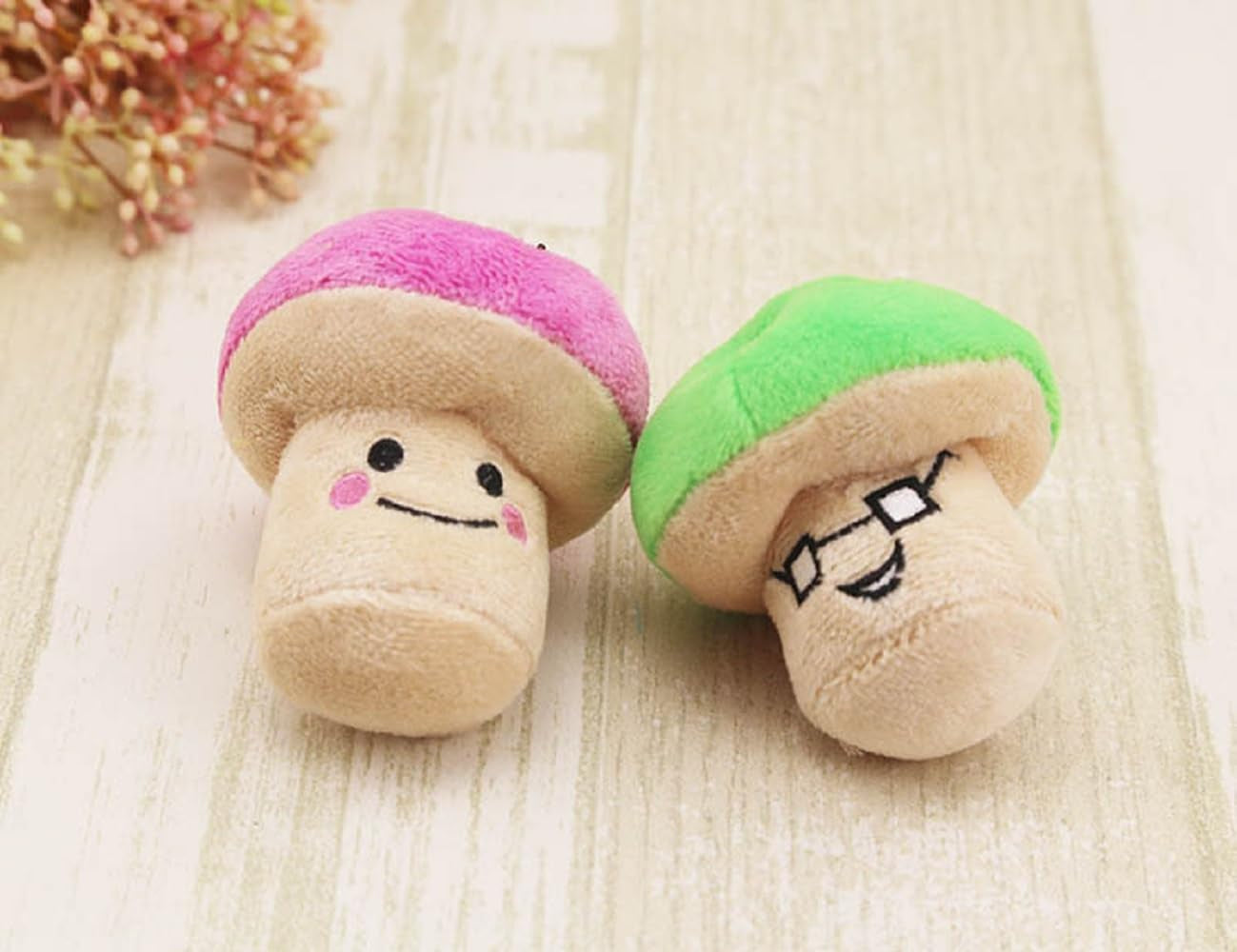 2PCS Mushroom Style Squeaky Plush Dog Toys - Small Breed Puppy Chew Toys - Chewing Toys for Dogs - Small Dog Plush Toys