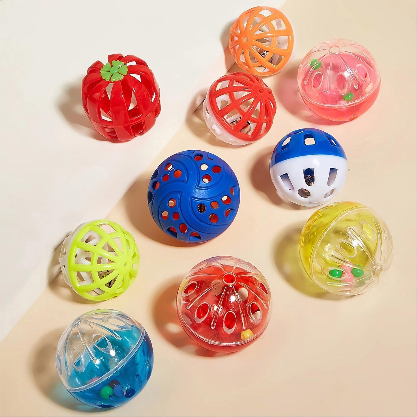 12PCS Value Pack Plastic Ball Cat Toys Lattice Balls with Bell Jingle Kitten Toys,Perfect for Kittens,Cats, and Puppies!