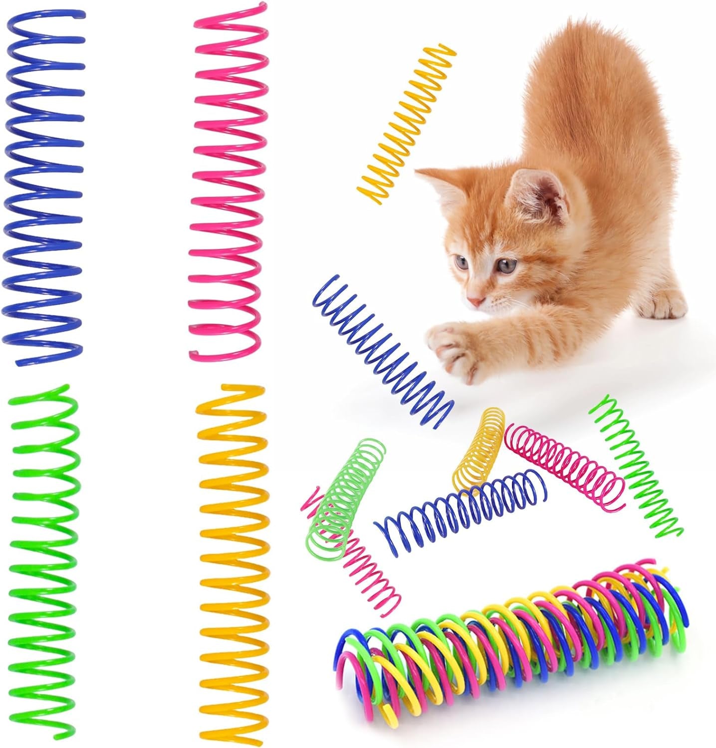 100 Pcs Cat Springs Toys, Cat Spiral Springs Colorful Interactive Cat Toys for Indoor Cats, Lightweight Durable Plastic Cat Spring Coil for Chewing, Swatting, Biting, Hunting Kitten Toys