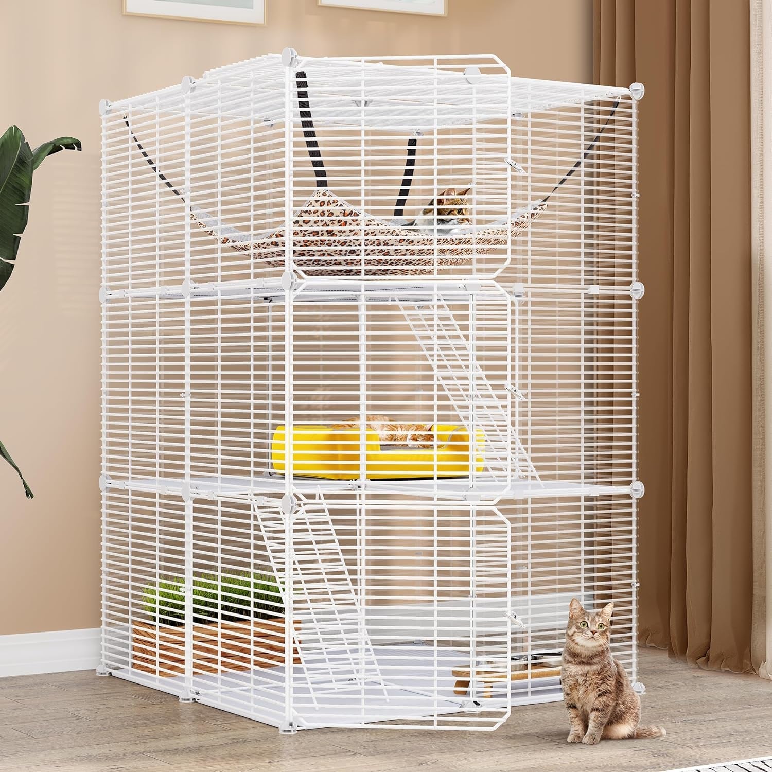 YITAHOME Cat Cage 2 Tier Indoor Cat Enclosures Kitten Cage DIY Pet Playpen Metal Kennel for 1-2 Cats, Ferret, Chinchilla, Rabbit, Small Animals, Kitty, Squirrel, RV Travel, Camping