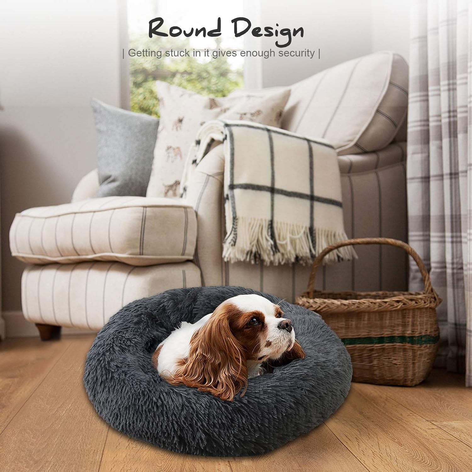 Donut Dog Bed for Medium Dogs - Veepax Non-Slip Washable Calming Pet Bed | Soft Fluffy round Dog Cat Cushion Bed (28")