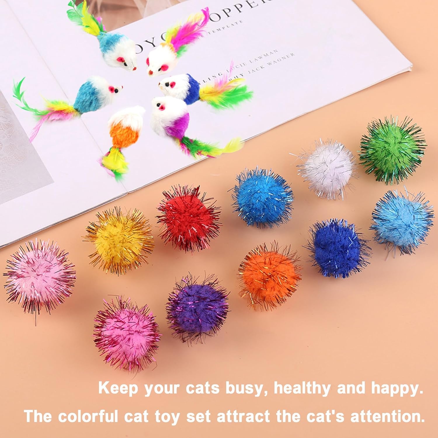 38 Pcs Cat Toy Kitten Toys Assortments, Interactive Cat Toy Balls with Bells, Including Furry Cat Toy Mice, Crinkle Ball, Sisal Ball and Ping-Pong for Cat Puppy Kitten