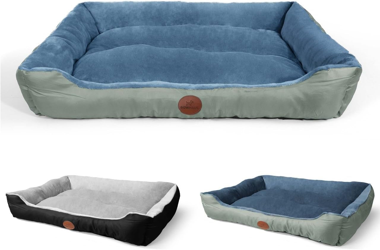 32/37 Inch Dog Bolster Couch Bed for Small/Medium/Large Dogs, Orthopedic Cat Bed for Indoor Cats, Calming, Anti-Slip Bottom, Washable, Anti-Anxiety Fluffy Soft Pet Bed in Blue, Brown, Gray