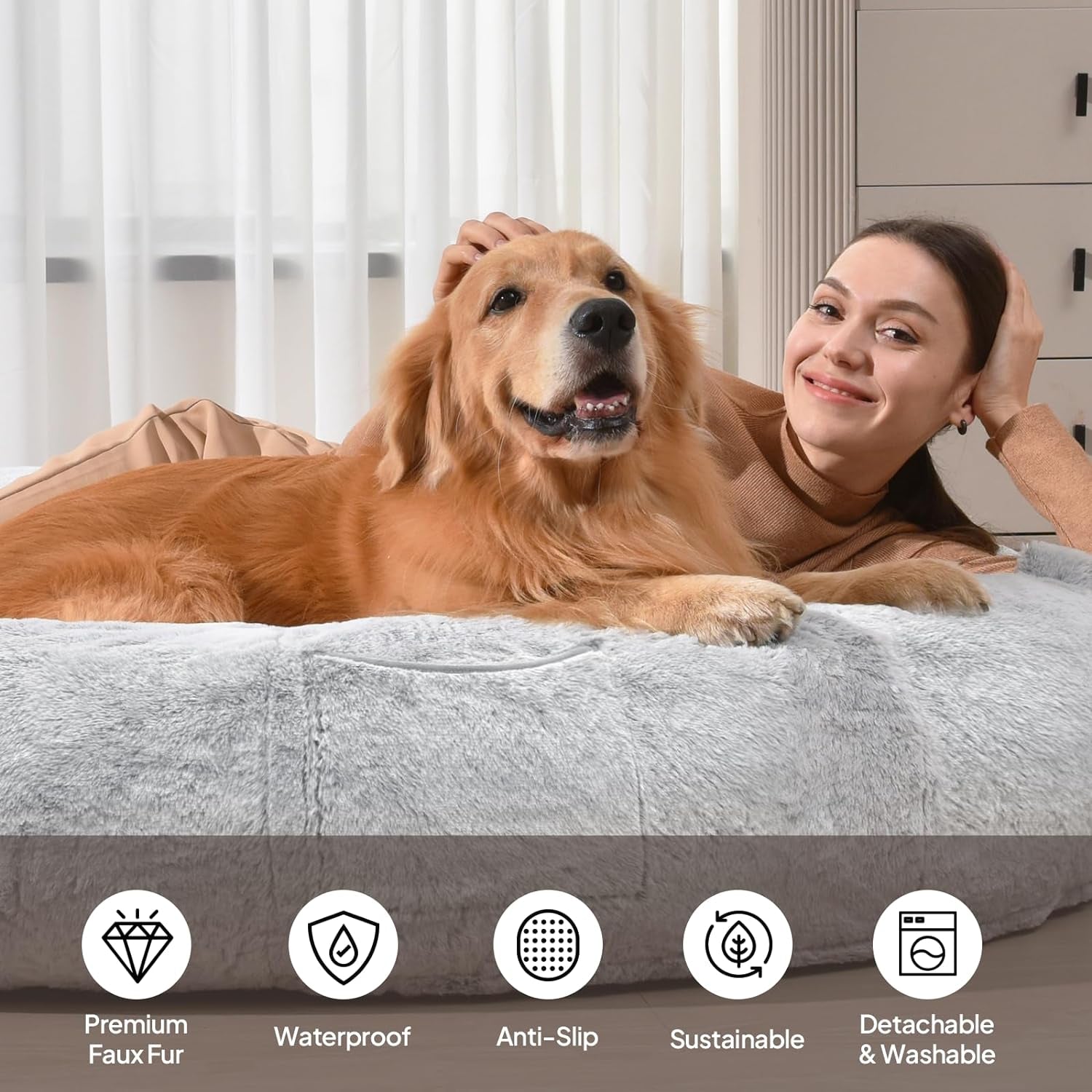 Human Dog Bed for People Large - Bean Bag Adult Size Giant Extra Sized for Kid Waterproof and Washable Anti-Slip Grey 74"X50"X12"