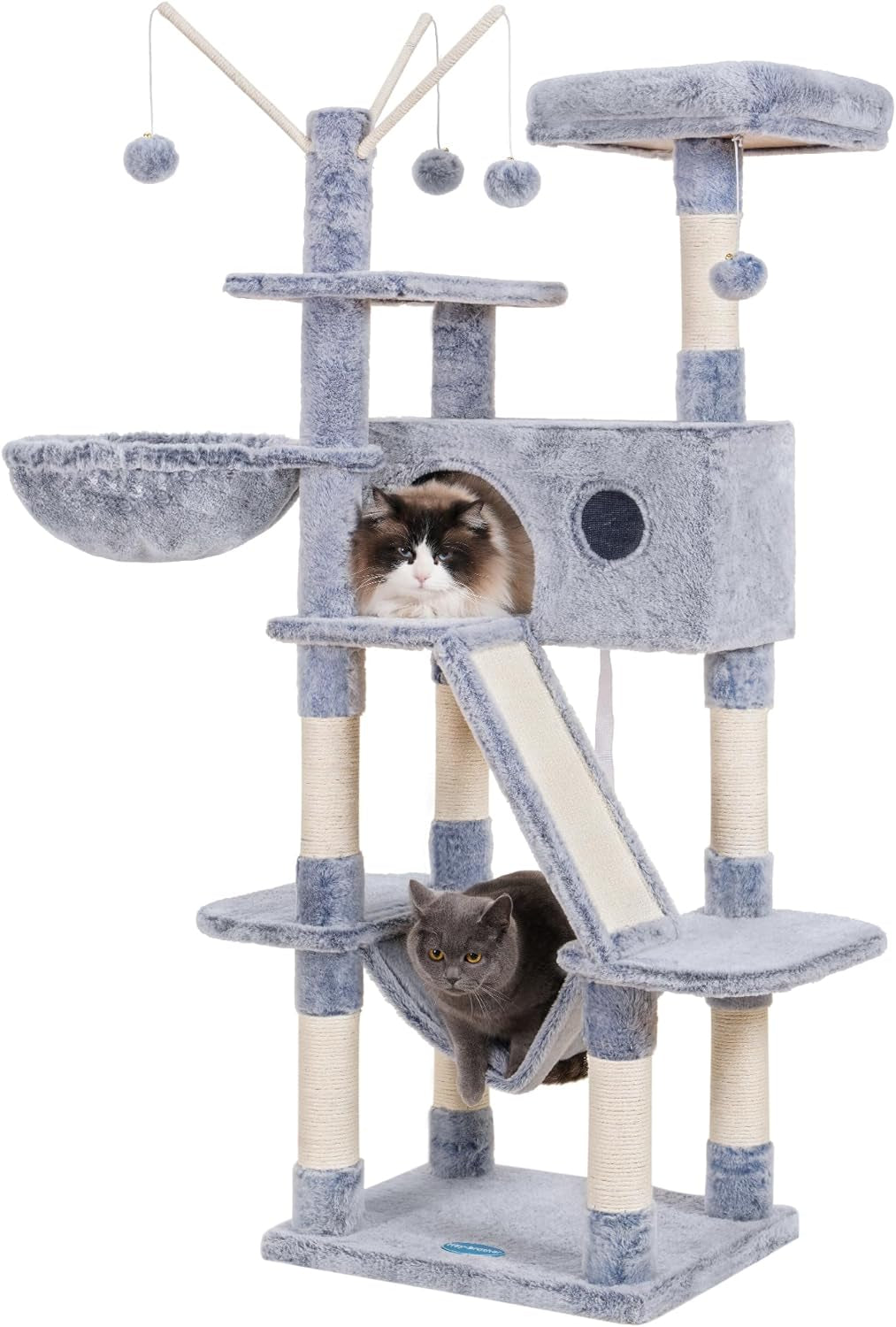 Hey-Brother Cat Tree, 53 Inch Cat Tower for Indoor Cats, Cat House with Padded Platform Bed, Toy Balls, Large Cozy Condo, Hammocks and Sisal Scratching Posts, Light Gray MPJ019-SW