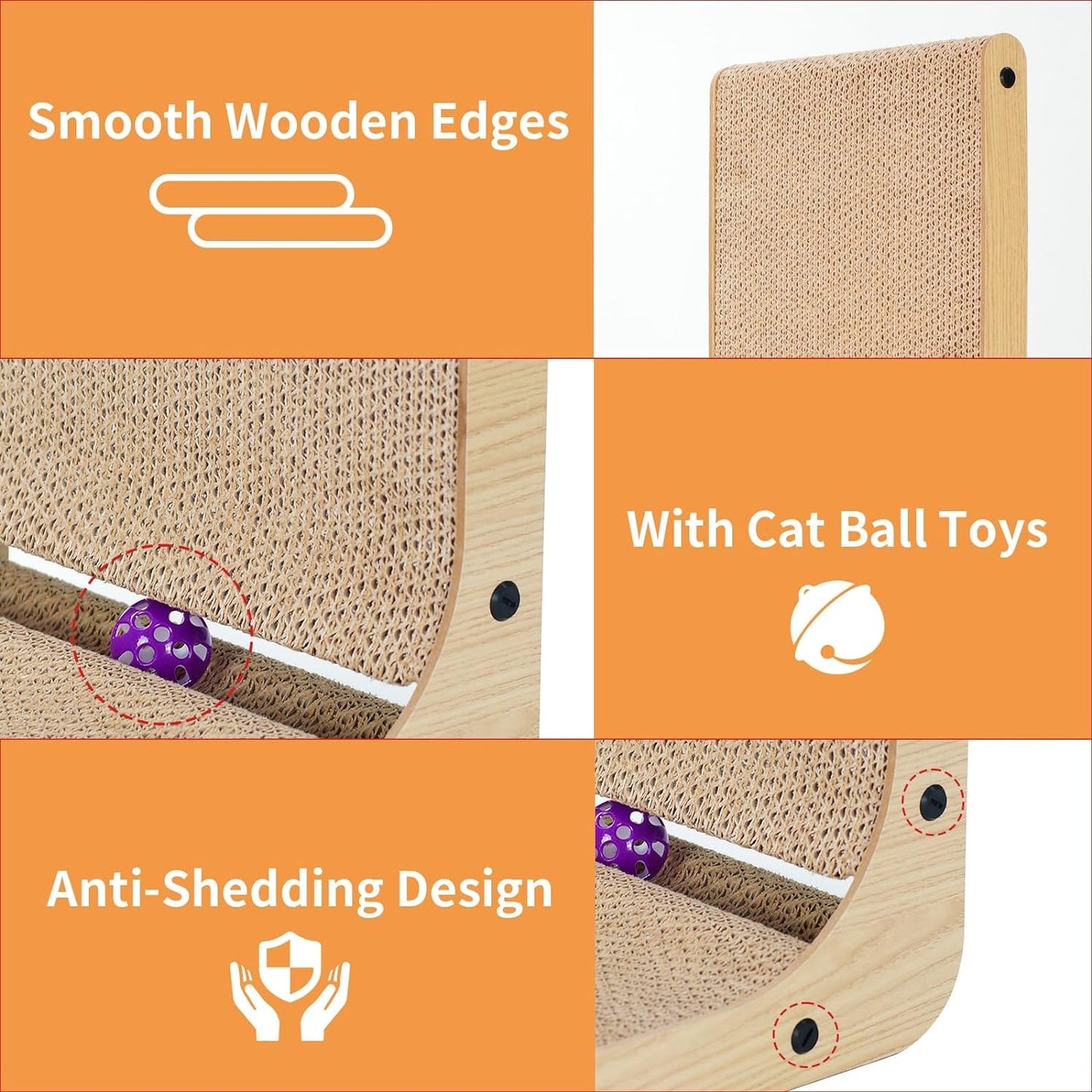 L-Shape Cat Scratcher, 27 Inch Cat Scratching Pad,Cute Cat Cardboard Scratcher for Indoor Cats, Protecting Furniture Vertical Kitty Scratch Lounge with Ball Toy Large