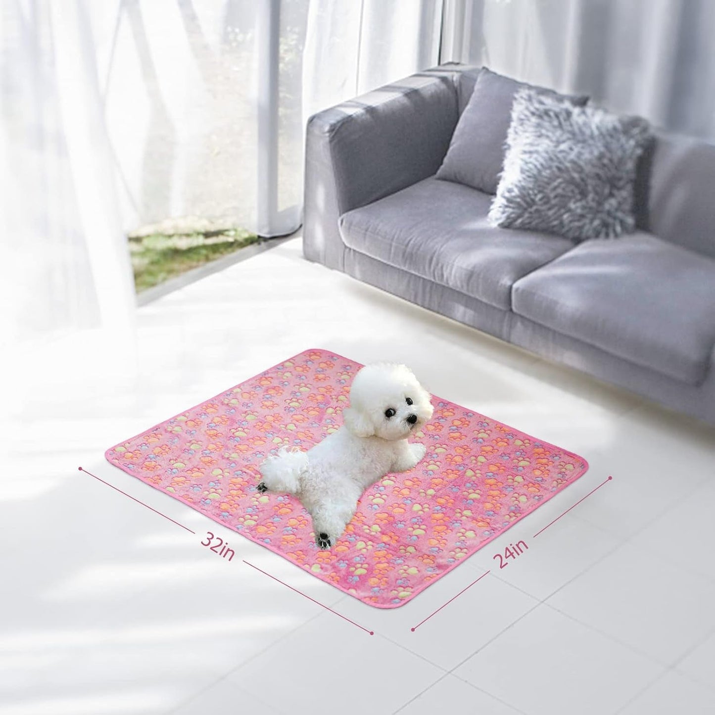 Comsmart Dog Blankets for Dog and Cat, Cute Paw Print Dog Bed Blanket, Soft Warm Fleece Throw Pet Blanket for Small Medium Large Dog, Puppy, Kitten, Guinea Pig (Brown/Pink/White, 1 Pack 3, 24 * 32In)