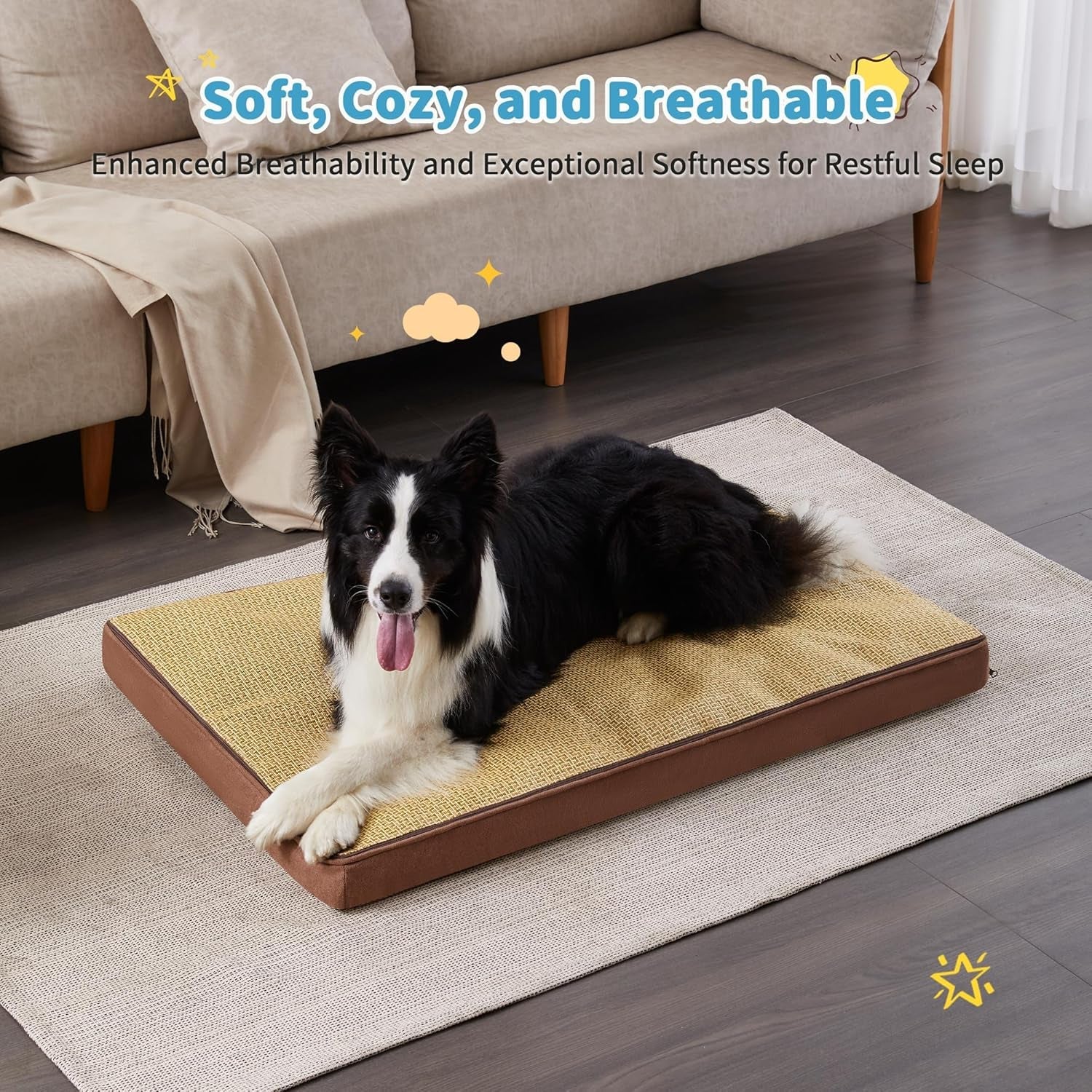 Made4Pets Dog Beds for Medium Dogs, Egg Memory Foam Large Dog Bed with Removable Cover, Waterproof Pet Bed Mattress for Large Cats, Washable Plush and Cool Cover, 34 X 25 Brown