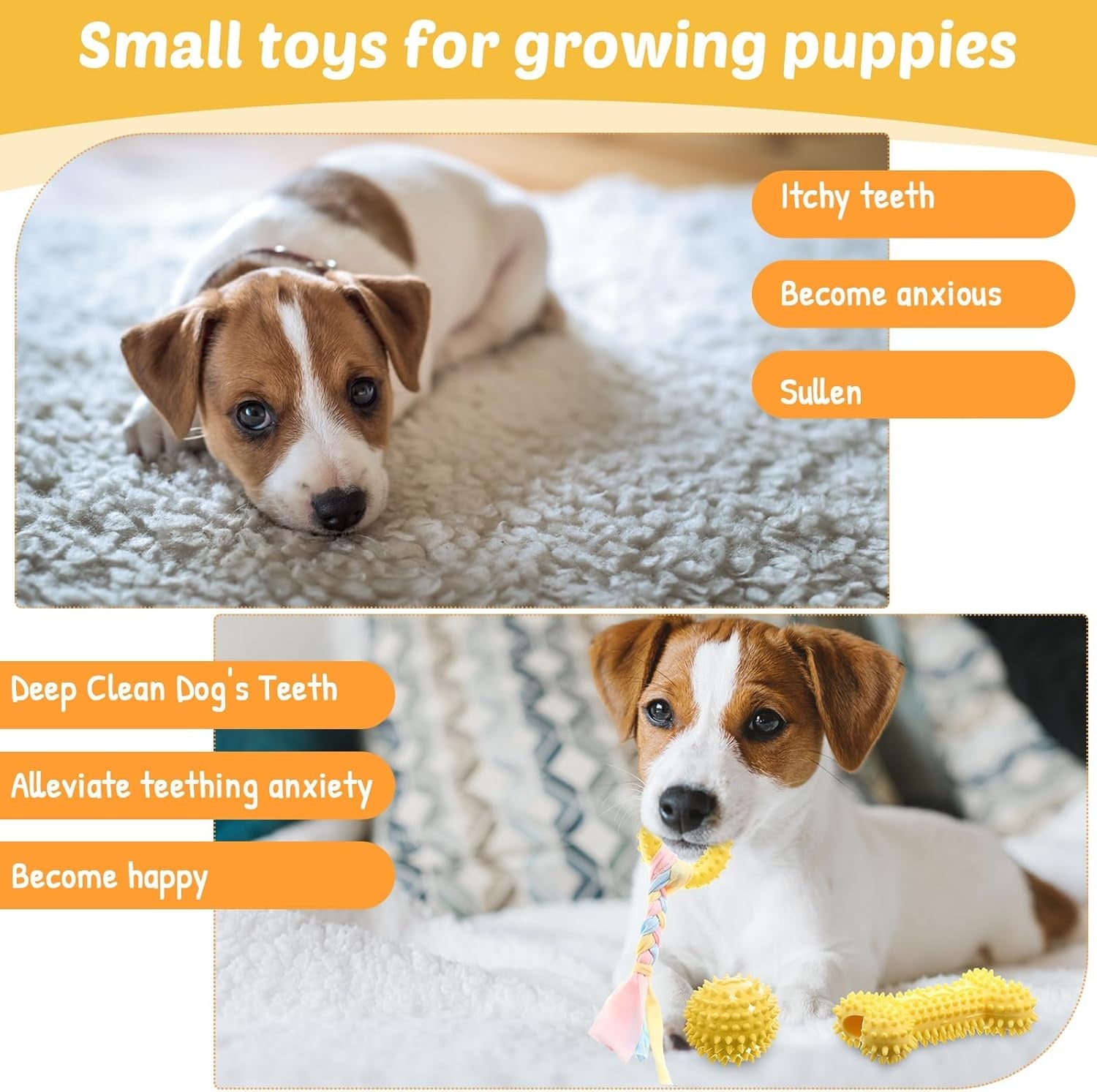 20 Pcs Puppy Toys for Teething Chew Toys for Small Dogs Cute Yellow Soft Squeaky Puppy Teething Toys Rubber Outdoor Interactive Dog Toys for Puppies Small Breed Cleaning Doggy Teeth