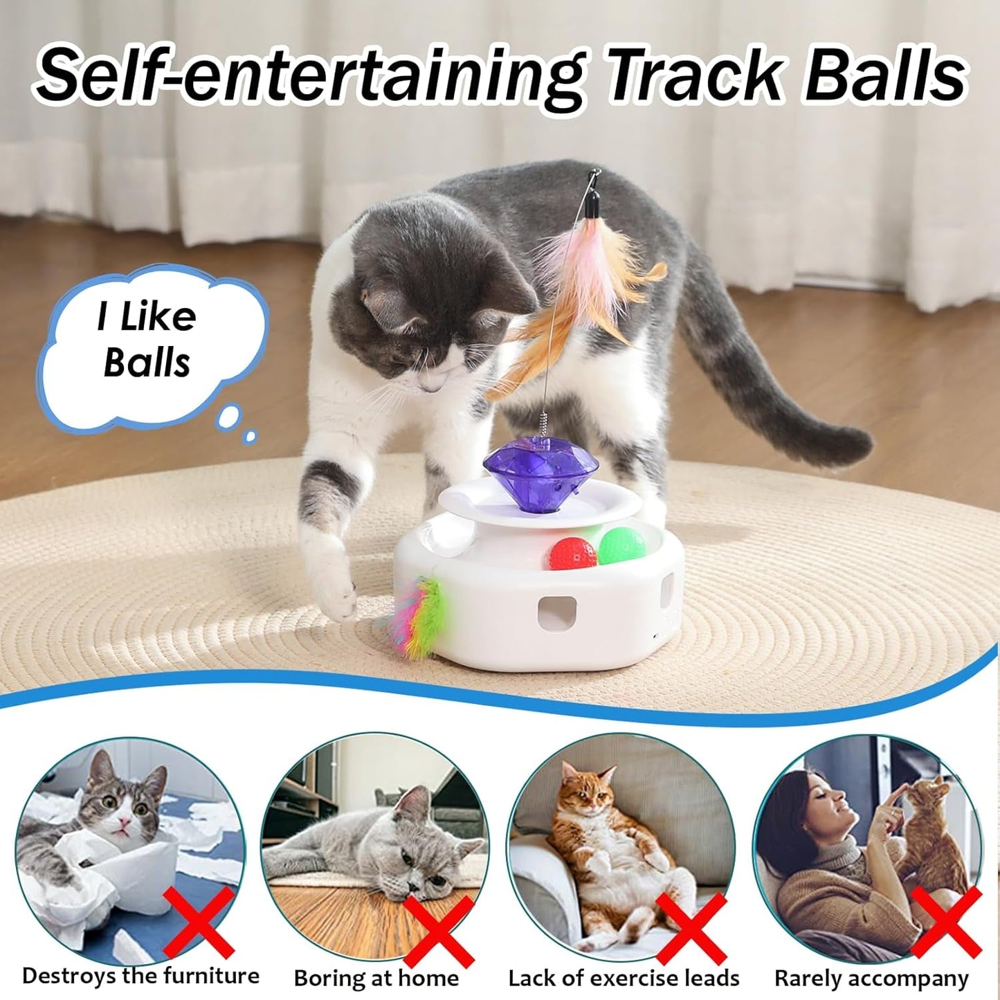 4 In1 Automatic Laser Cat Toy, Interactive Kitten Toy Cat Laser Pointer Toy, Fluttering Butterfly Electronic Cat Toy, Moving Ambush Feather, Track Balls, Cat Interactive Toys for Indoor Cats