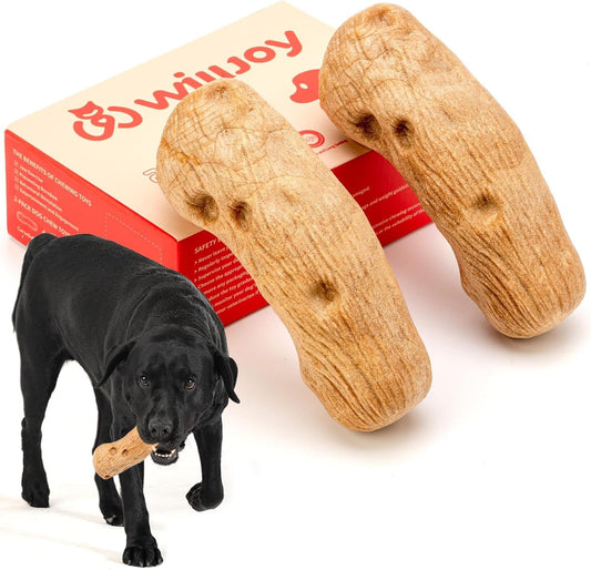 2-Pack Tough Dog Toys for Aggressive Chewers Pine Wood and Nylon Dog Toys for Large Dogs Real Bacon Indestructible Dog Toys to Keep Them Busy